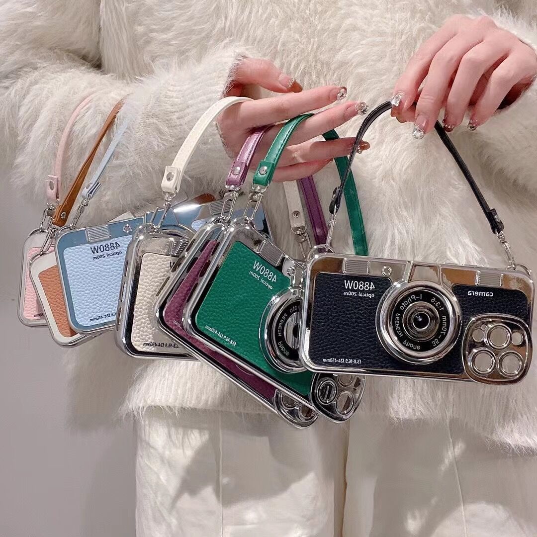 Creative Hand Strap Electroplating Camera IPhone14plus Mobile Phone Case Creative Hand Strap Electroplating Camera IPhone14plus Mobile Phone Case